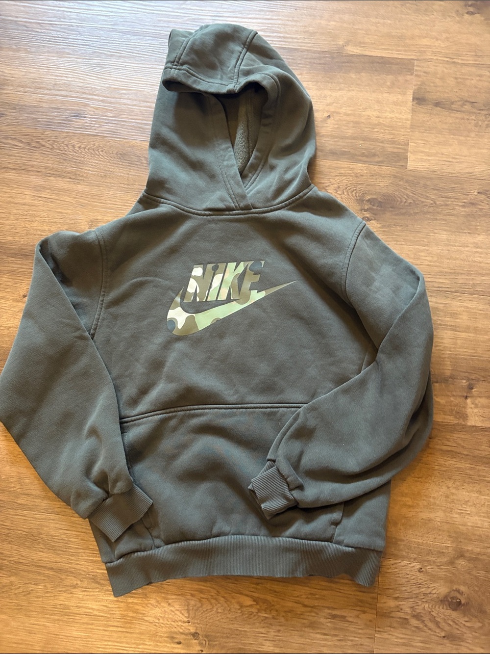 Nike Olive Green Camo Logo Crewneck Hoodie